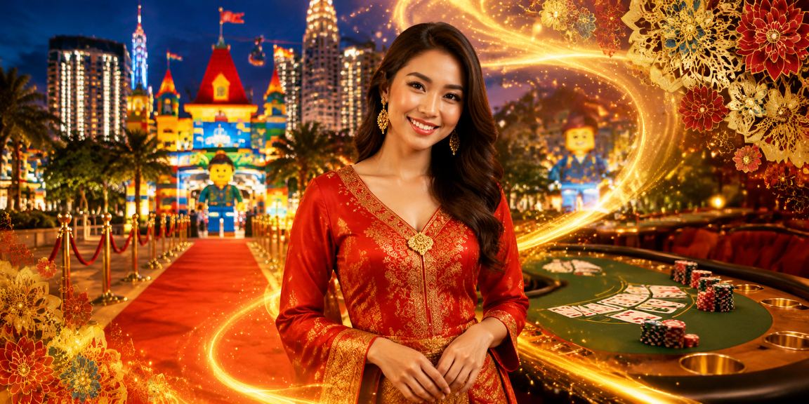 Meja baccarat kasino live bergaya Malaysia dengan peniaga sebenar dalam pakaian tradisional